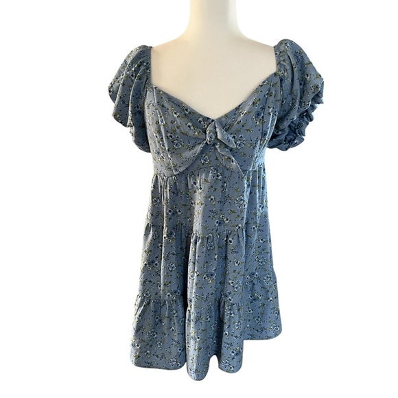 Blue Floral Puff Sleeve baby doll  Dress size large NWT - Picture 2 of 9